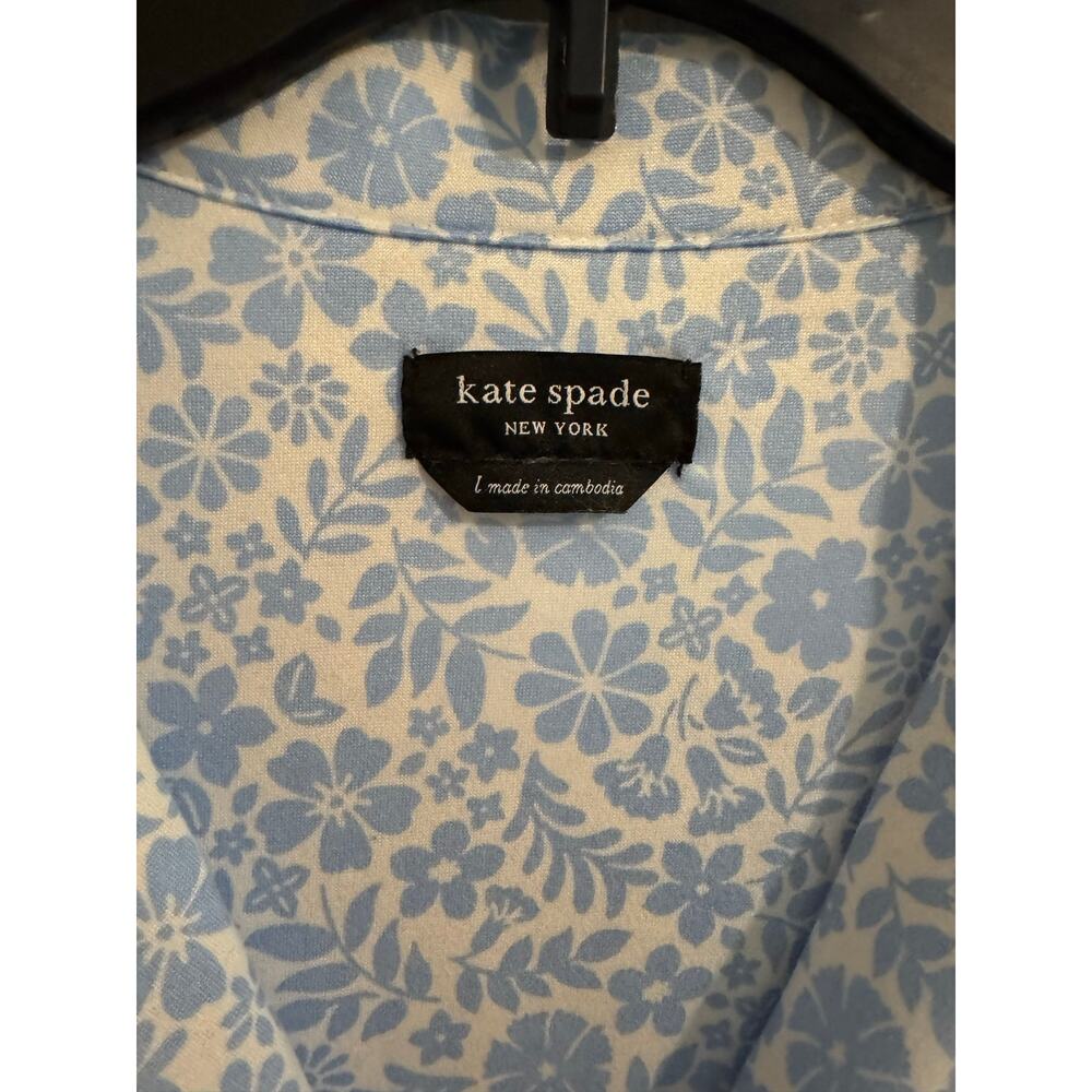 Kate Spade New York 2 pc Short Sleeve Pajama Crop Set Blue Floral Piping Size L - Picture 3 of 10